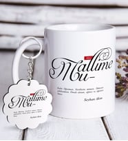 BK Gift Kişiye Özel Mânâ Muallime Beyaz Kupa ve Anahtarlık Hediye Seti (Model 1)