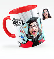BK Gift Kişiye Özel Bayan Mezun Karikatürlü Kırmızı Kupa Bardak  1