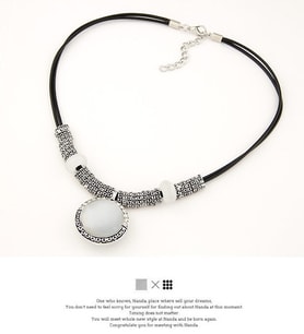 Opal Taşlı Kolye Vintage Collier Deri Örme Halat Zincir