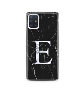 Samsung A51 Siyah Mermer Harf Tasarımlı Telefon Kılıfı E-Harfi 