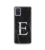 Samsung A51 Siyah Mermer Harf Tasarımlı Telefon Kılıfı E-Harfi 