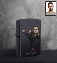 Kişiye Özel Sporcu Karikatürlü UV Baskılı Siyah Benzinli Çakmak Bay-5