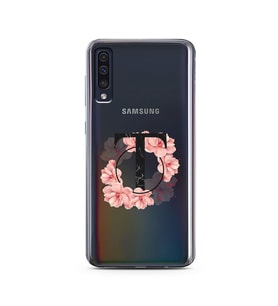 Pembe Çiçekli Harf Tasarım Süper Şeffaf Silikon Telefon Kılıfı Samsung A50 T-Har