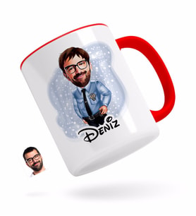 BK Gift Kişiye Özel Erkek Polis Karikatürlü Kırmızı Kupa Bardak-1