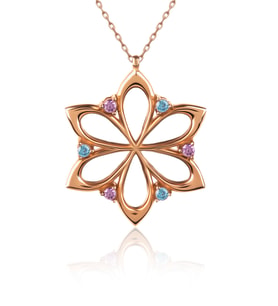 Aqua Ametist Taşlı Çiçek Rose Gümüş Kolye