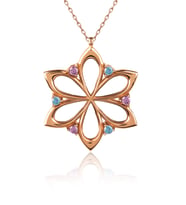 Aqua Ametist Taşlı Çiçek Rose Gümüş Kolye