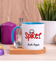Spiker Ahşap Altlıklı Mavi Kupa Bardak