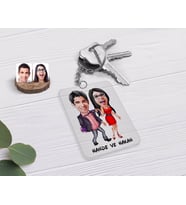 BK Gift Kişiye Özel Sevgililer Karikatürlü Şeffaf Pleksi Anahtarlık-4 (Beyaz)