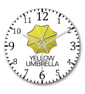 Yellow Umbrella Duvar Saati Bombeli Gercek Cam