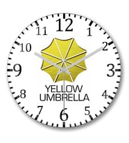Yellow Umbrella Duvar Saati Bombeli Gercek Cam