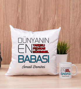 Dünyanın En İyi Babası Kare Yastık ve Beyaz Kupa Bardak