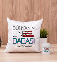 Dünyanın En İyi Babası Kare Yastık ve Beyaz Kupa Bardak