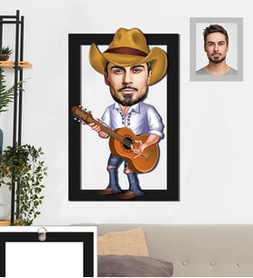 Kişiye Özel Gitarist Karikatürlü 3D Ahşap Tablo 30x47 Bay-1