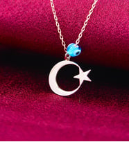 Nazar Boncuklu Trend Ay Yıldız Kolye 925 Ayar Gümüş Altın Kaplama
