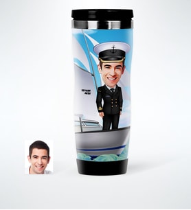BK Gift Kişiye Özel Bay Gemi Kaptanı Karikatürlü Çelik Termos Bardak  1