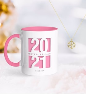 BK Gift Kişiye Özel 2024 Mutlu Yıllar Pembe Kupa ve Kar Tanesi Kolye-7 (Model 1)