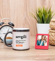 Sevgili Kelime Anlamı Sihirli  Kupa Bardak ve Kırmızı Mini Çerçeve