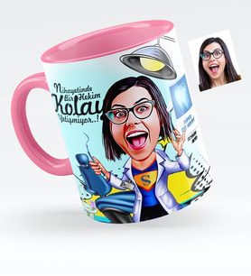 BK Gift Kişiye Özel Bayan Diş Hekimi Karikatürlü Pembe Kupa Bardak  1