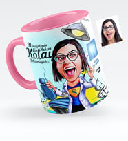 BK Gift Kişiye Özel Bayan Diş Hekimi Karikatürlü Pembe Kupa Bardak  1