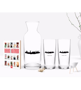 BK Gift Kişiye Özel Renkli Baskılı Samsun Tasarımlı Turistik İkili Rakı Bardağı Karaf ve Cep Kitabı Hediye Seti-2 (Model 1)