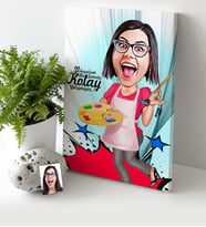 BK Gift Kişiye Özel Bayan Ressam Karikatür Kanvas Tablo 30x50cm 1