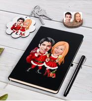 BK Gift Kişiye Özel Yeni Yıl Sevgililer Karikatürlü Siyah Defter Kalem ve Anahtarlık Hediye Seti-3 (Model 1)
