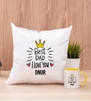 Best Dad Kare Yastık ve Sarı Kupa Bardak