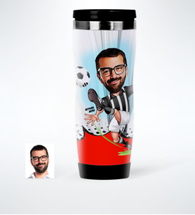 BK Gift Kişiye Özel Bay Futbolcu Siyah Beyaz Karikatürlü Çelik Termos Bardak  1