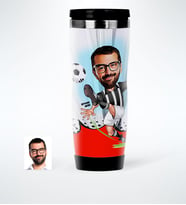 BK Gift Kişiye Özel Bay Futbolcu Siyah Beyaz Karikatürlü Çelik Termos Bardak  1