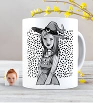 BK Gift Kişiye Özel Bayan Cadılar Bayramı Karikatürlü Beyaz Kupa Bardak