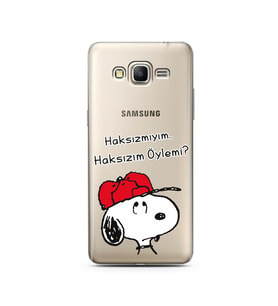 Snoopy Tasarımlı Süper Şeffaf Silikon Telefon Kılıfı Samsung Grand Prime