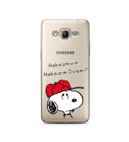 Snoopy Tasarımlı Süper Şeffaf Silikon Telefon Kılıfı Samsung Grand Prime