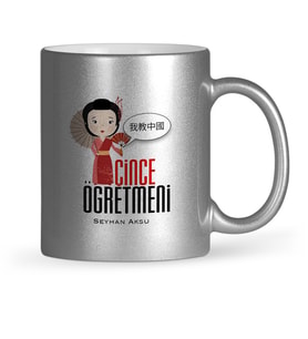 BK Gift Kişiye Özel Çince Öğretmeni Gümüş Yaldızlı Kupa Bardak