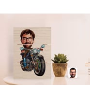 BK Gift Kişiye Özel Erkek Motorcu Karikatürlü Otantik Masaüstü Ahşap Palet Çerçeve-2 (Beyaz)