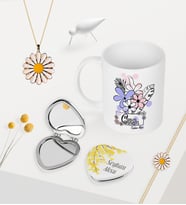 BK Gift Kişiye Özel Canım Annem Kupa Kalp Ayna Papatya Kolye Bileklik Seti - 16 (Model 1)