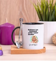 Canım Kendim Ahşap Altlıklı Siyah Kupa Bardak