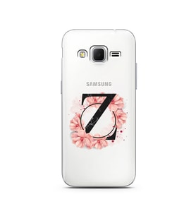 Pembe Çiçekli Harf Tasarım Süper Şeffaf Silikon Telefon Kılıfı Samsung Core Prim