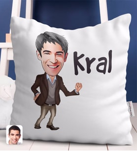 BK Gift Kişiye Özel Erkek Kral Karikatürlü Beyaz Yastık-2
