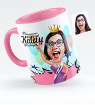 BK Gift Kişiye Özel Bayan Güzellik Kraliçesi Karikatürlü Pembe Kupa Bardak  1