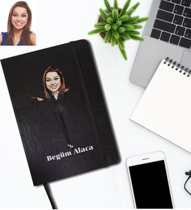 Kişiye Özel Öğretmen Tasarımlı Karikatür Siyah Defter Bayan-1