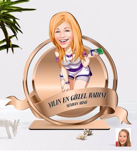 BK Gift Kişiye Özel Kadın Karikatürlü 3D Ahşap Biblo Plaket-36 (Beyaz)
