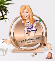 BK Gift Kişiye Özel Kadın Karikatürlü 3D Ahşap Biblo Plaket-36 (Beyaz)
