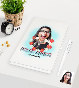 BK Gift Kişiye Özel Melek Annem Karikatürlü Beyaz Defter Kalem Seti