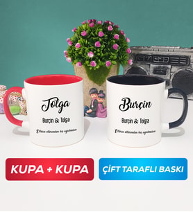 İkili Sevgiliye Hediye İsme Özel Sevgililer Günü Hediyesi Kupa Bardak Kırmızı Siyah