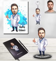 Kişiye Özel Doktor Karikatürlü 5 li Hediye Seti Bay-7