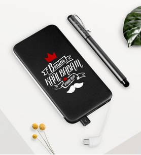 BK Gift Kişiye Özel Benim Kral Babam Siyah 5000 mAh Hızlı Şarj Powerbank Kalem Seti (Model 1)