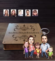 Kişiye Özel Aile Karikatürlü Ahşap Anahtarlık Kutulu  Mod-7