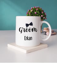 Groom Damat Tasarımlı Kişiye Özel Groom Damat Kupa Bardak ve Taş Bardak Altlığı Hediye Seti