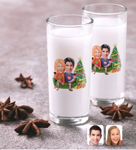 BK Gift Kişiye Özel Renkli Baskılı Sevgililer Yeni Yıl Karikatürlü İkili Rakı Bardağı Seti-4 (Beyaz)