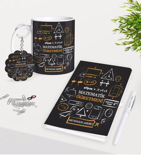 BK Gift Kişiye Özel Matematik Öğretmeni Kupa Anahtarlık Beyaz Defter Kalem Hediye Seti-10 (Model 1)